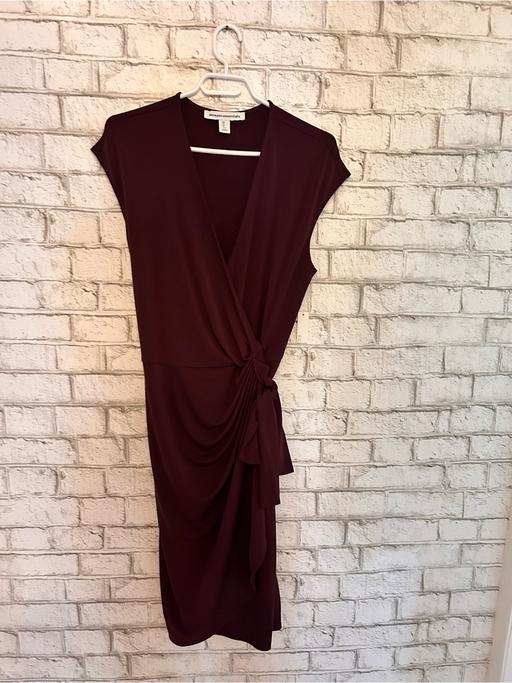 Amazon Essentials Burgundy Wrap Midi Dress with Side Knot